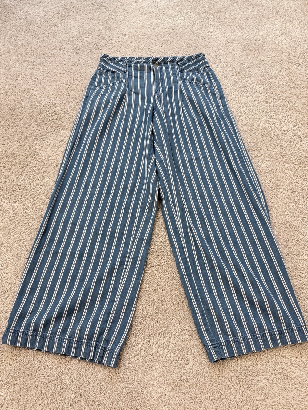 American Eagle Outfitters Blue and White Striped Wide-Leg Pants